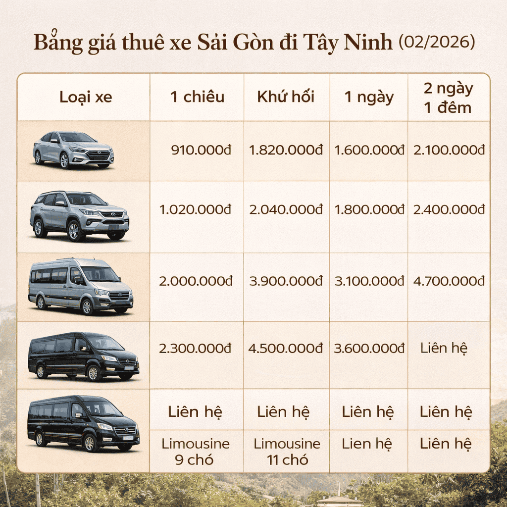 gia thue xe sai gon tay ninh