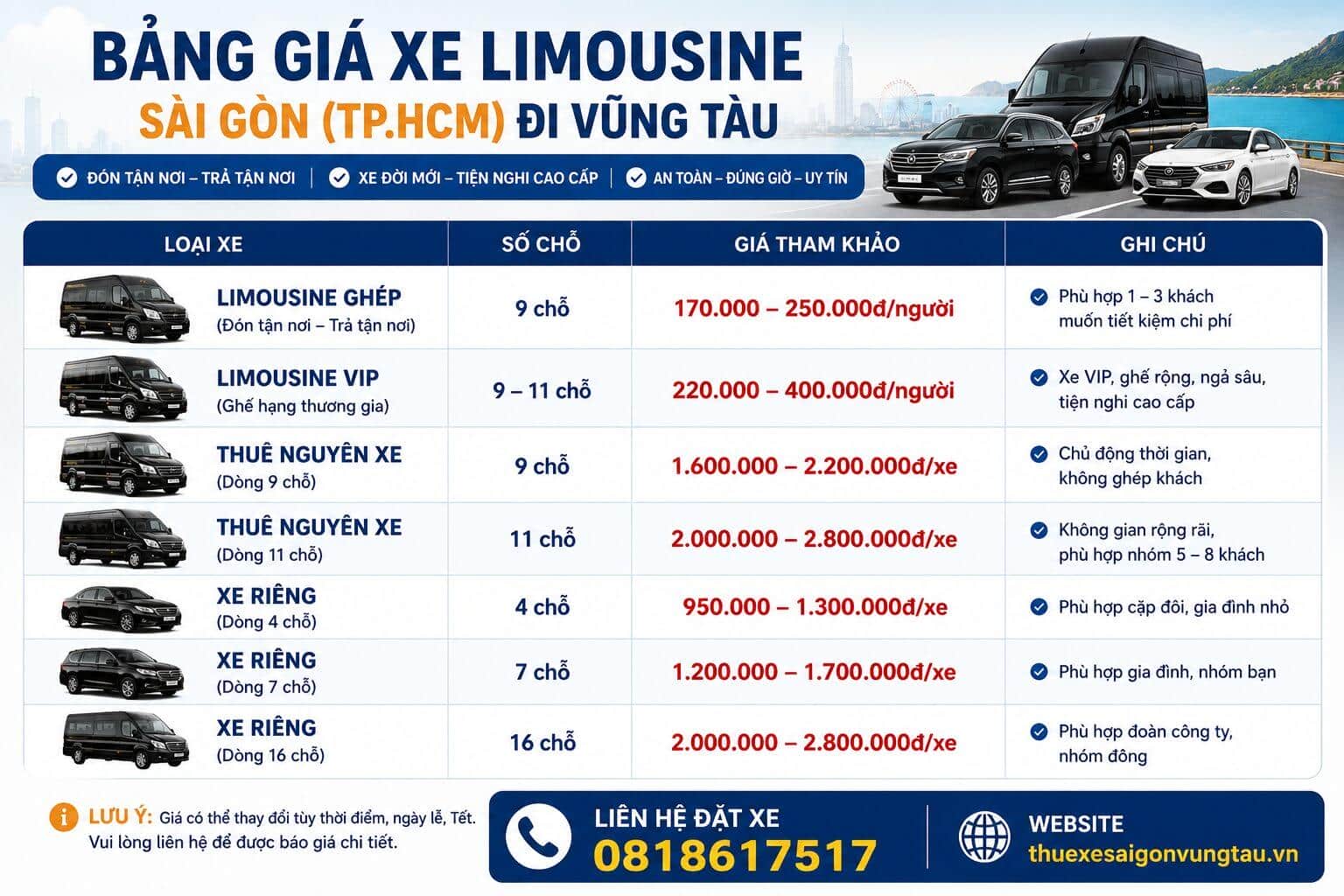  gia xe limousine di vung tau